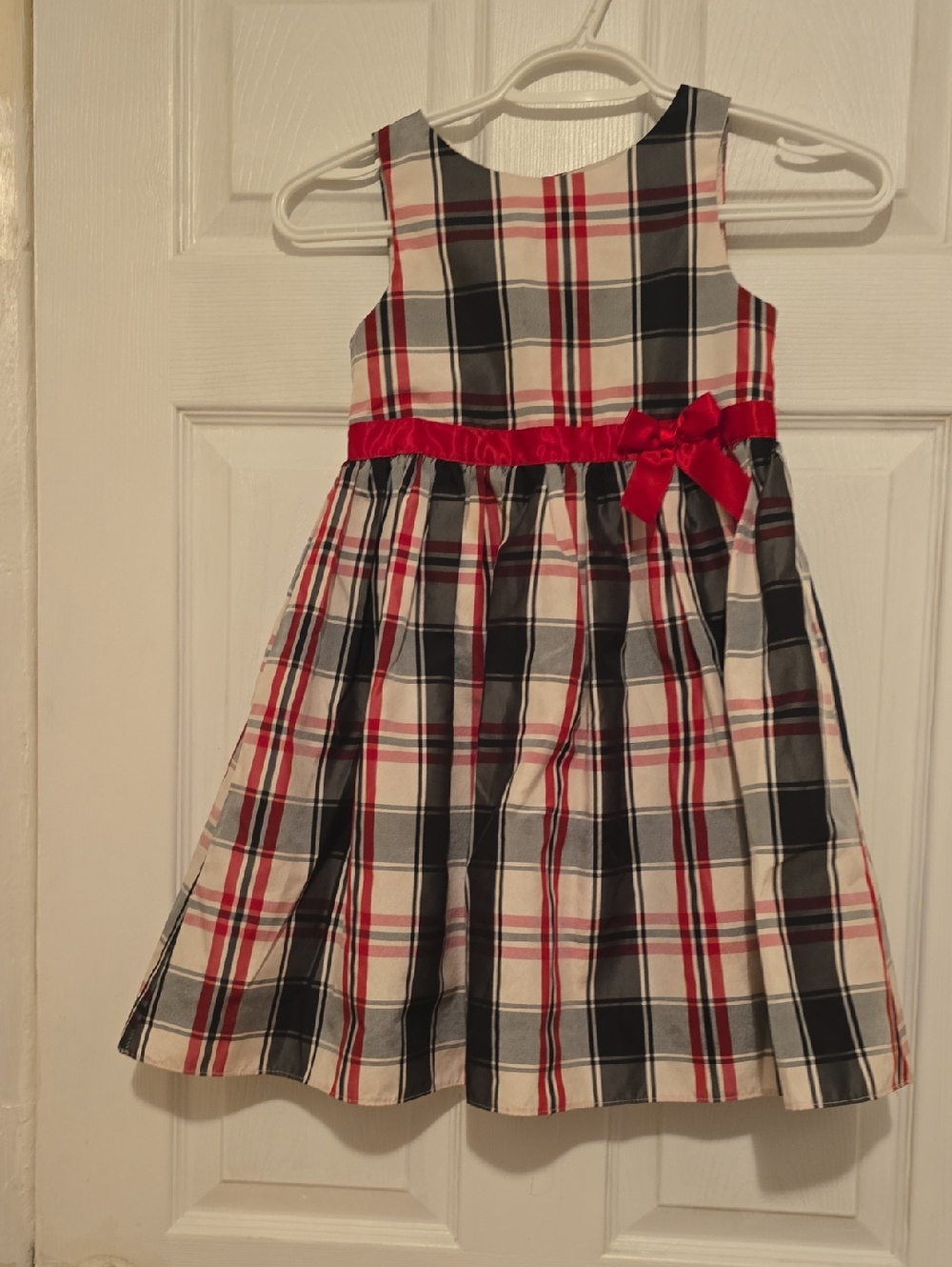 George Red, Navy & White Plaid Holiday Dress with Red Bow